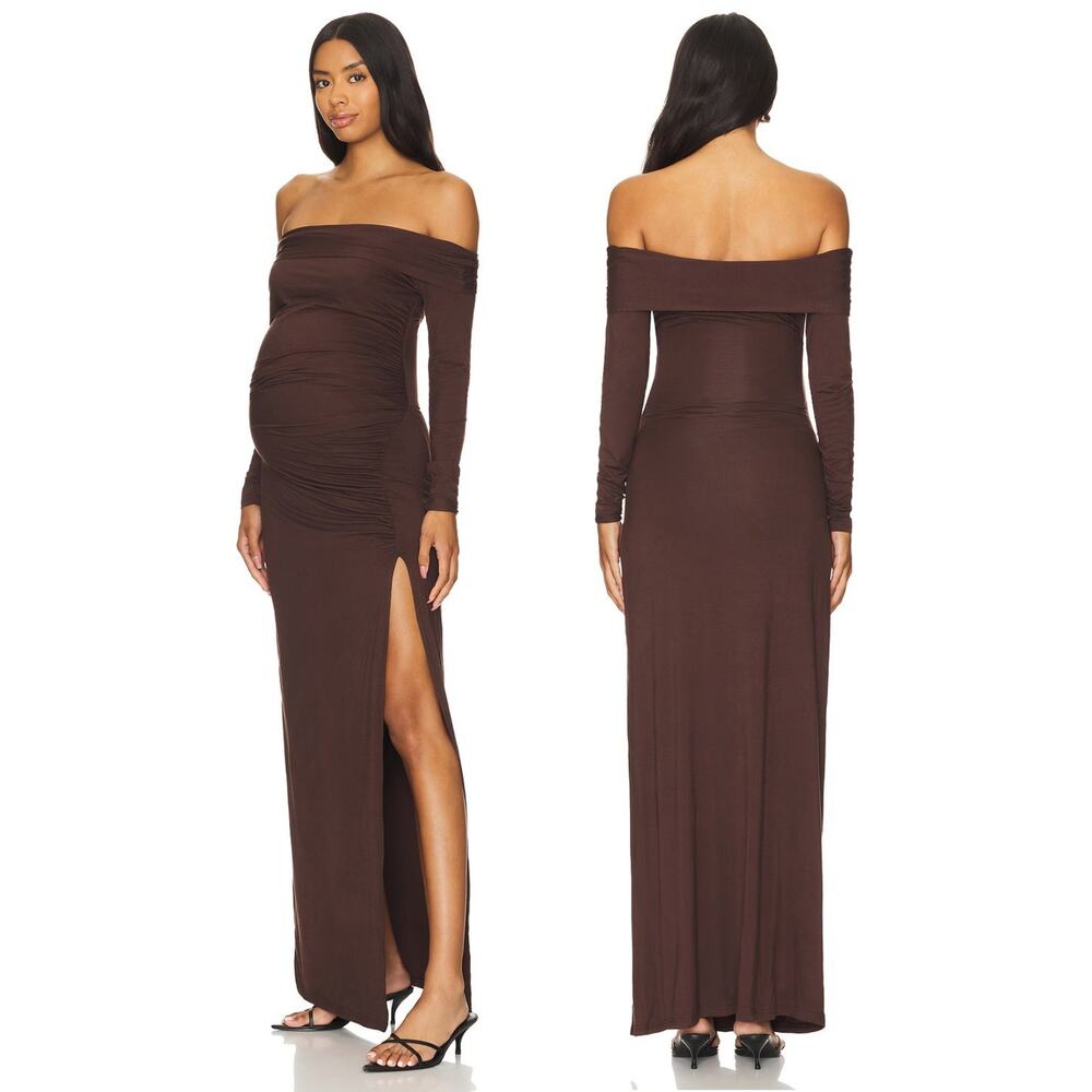 Bumpsuit Off The Shoulder Maxi Dress Ruched Maternity Formal Evening Party S